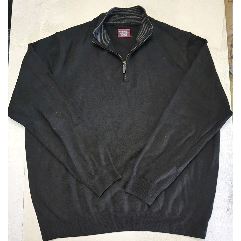 UNTUCKit Men's XXXL 100% Merino Wool 1/4 Zip Pullover Sweater Black
